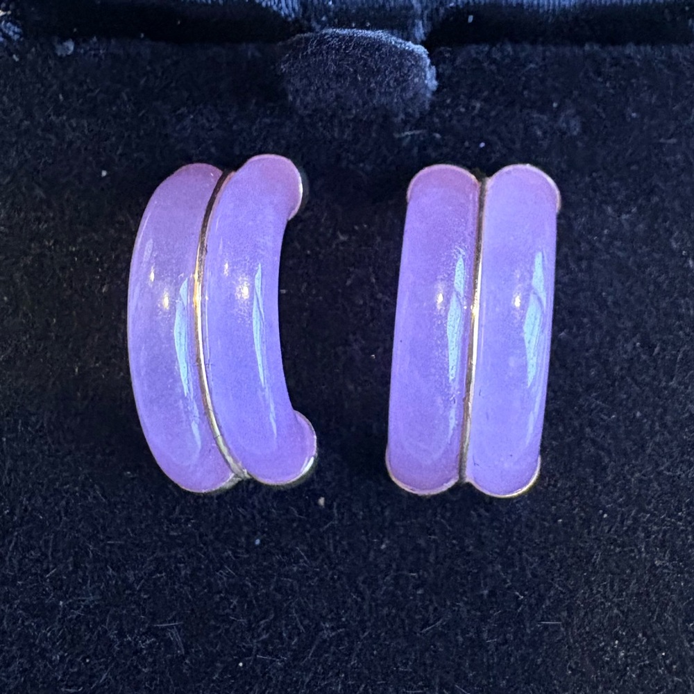 Vintage Purple Jade and 14 Kt. Gold Earrings
